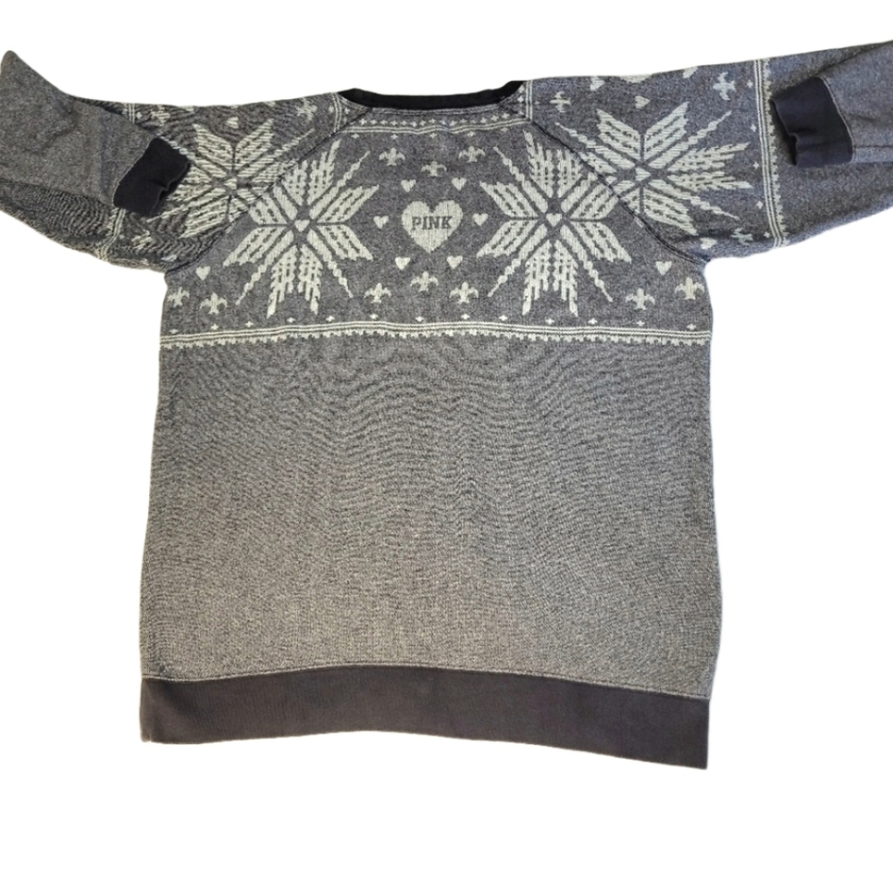 Victoria's Secret Pink Oversized Snowflake Sweater/Tunic Gray White Size Large - Picture 12 of 14